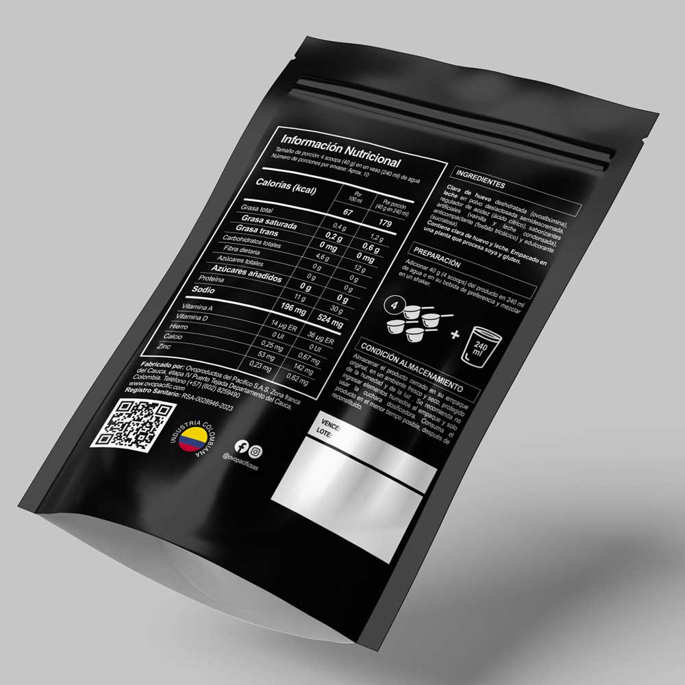 Ovofit proteína de clara de huevo por 400 gramos vista de información nutricional